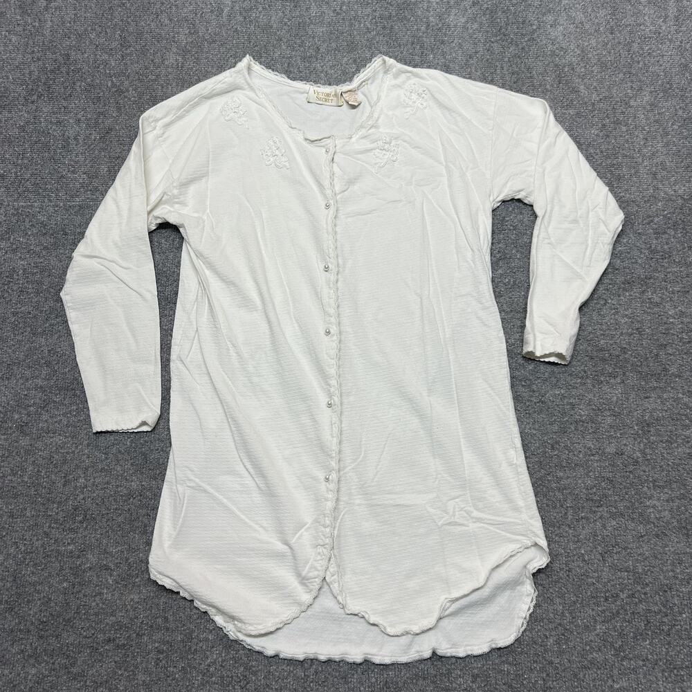 Vintage Victoria's Secret Sleepshirt Womens Medium White Cotton Lace Embroidered